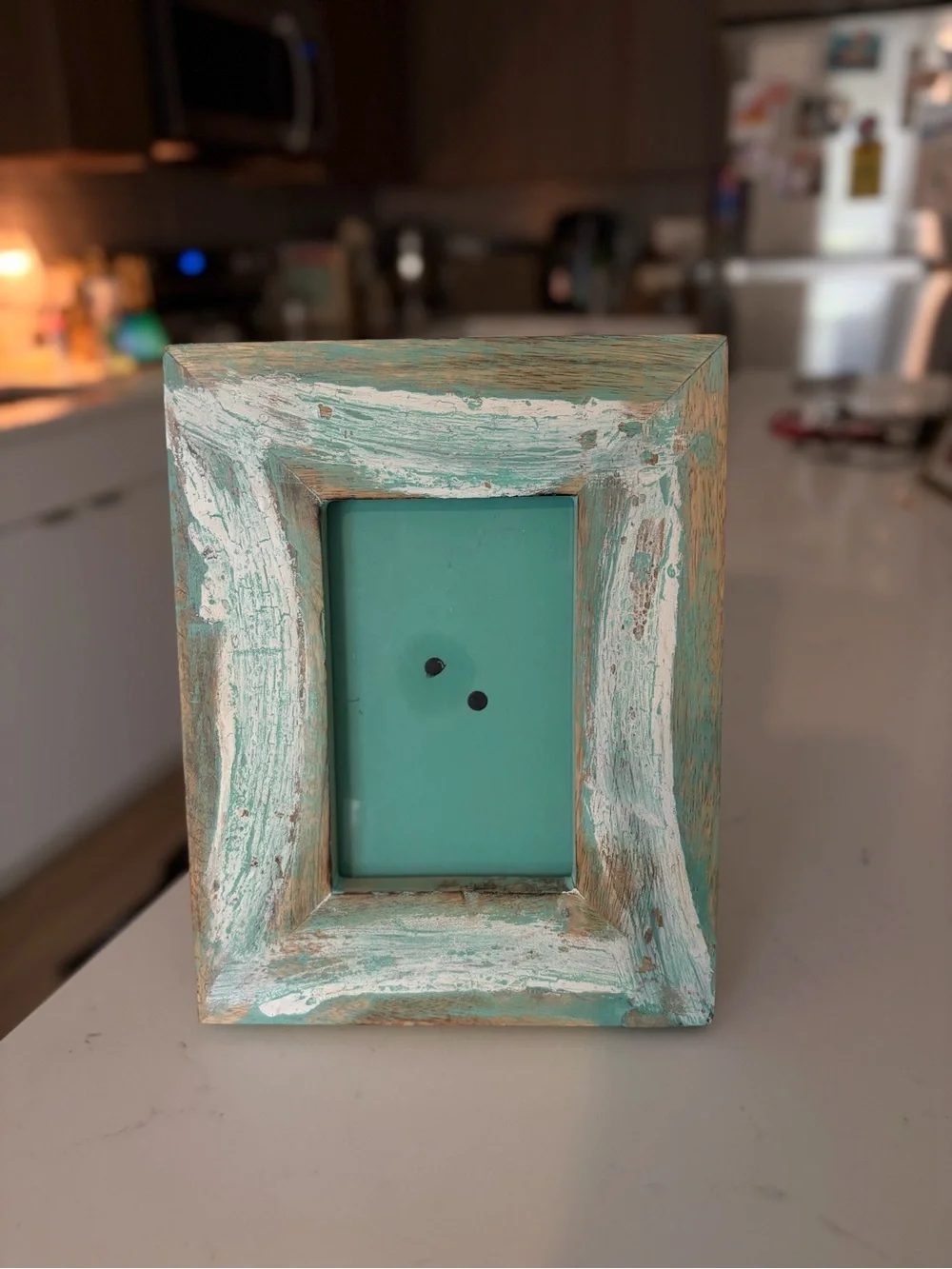 Distressed Teal Wood Picture Frame - Rustic Home Accent